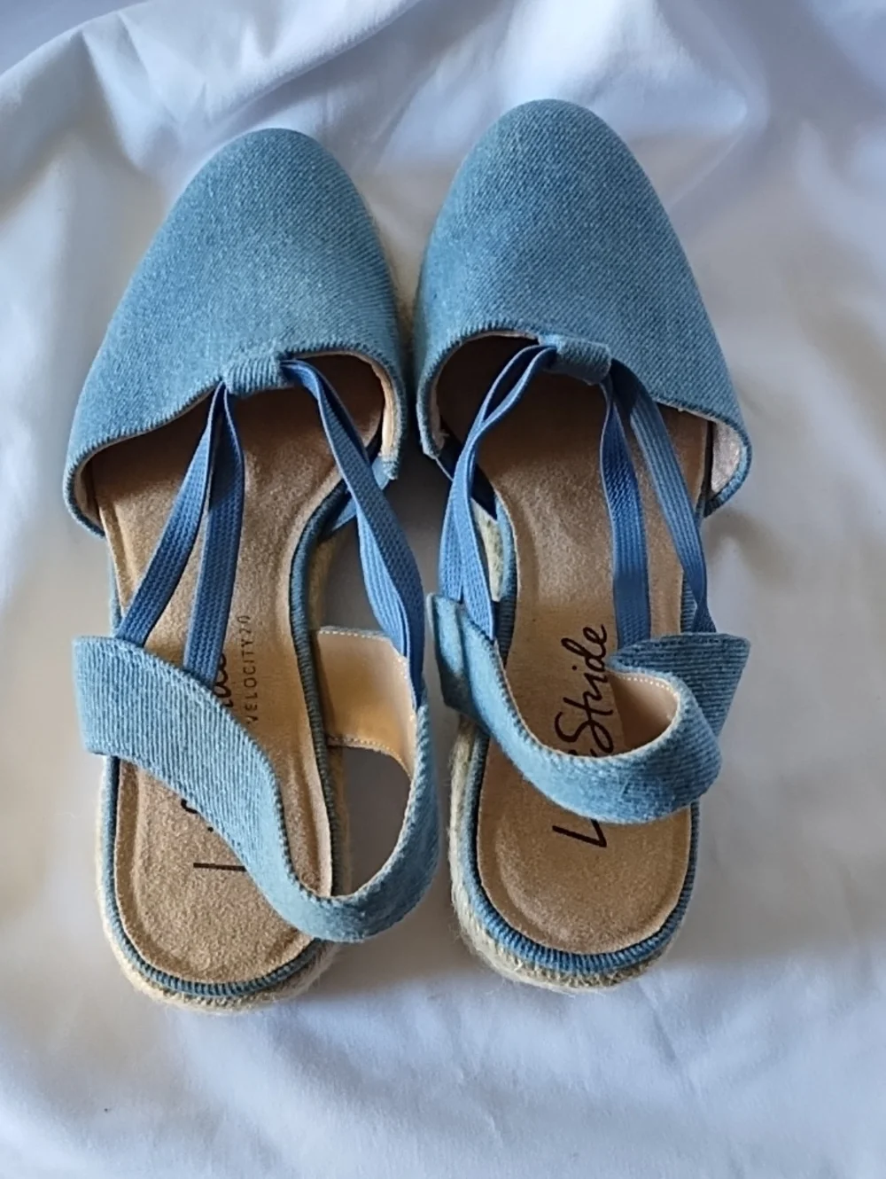 Life Stride Denim Blue Canvas Espadrille Wedge Sandals